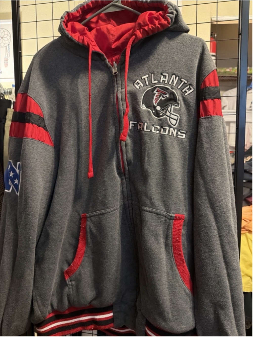 Atlanta Falcons Reversible Full Zip Jacket Hoodie NFL Red Gray Big Logo Men’s
